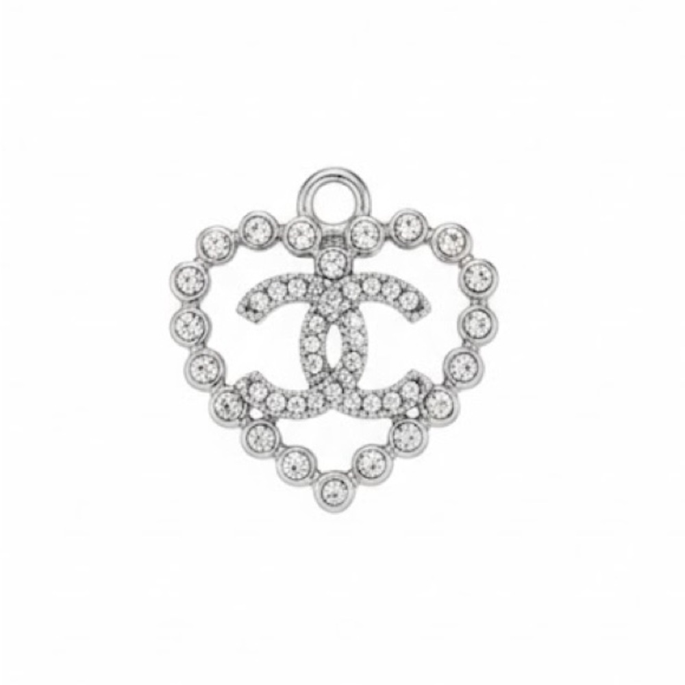 Crystal CC Heart Pendant Necklace Silver Tone